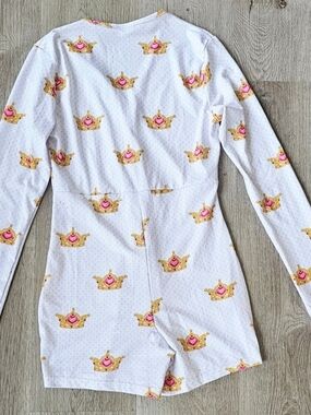 White Princess Crown Print Romper